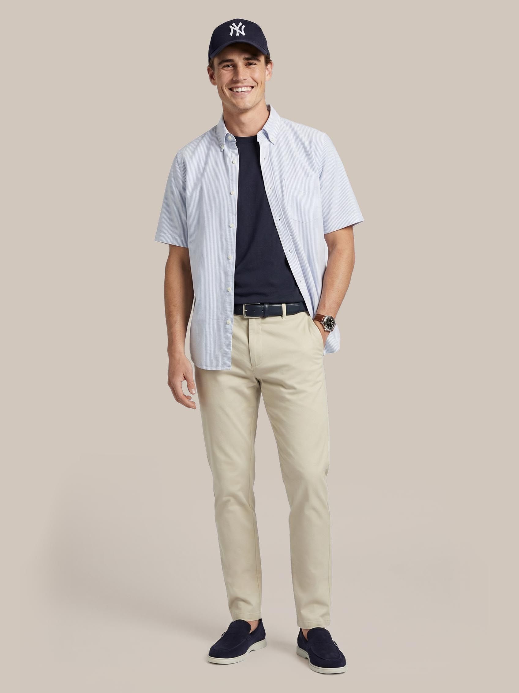 Steppin' Out Short Sleeve Shirt Oxford Yale Stripes Light Blue Model / Voorkant