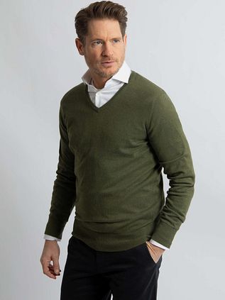 Steppin' Out Pullover Cotton Cashmere V-Neck Olive Green