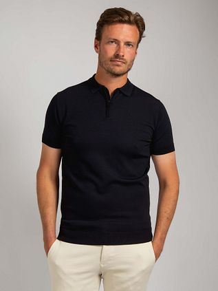 Suitable Knitted Half Zip Polo Shirt Navy