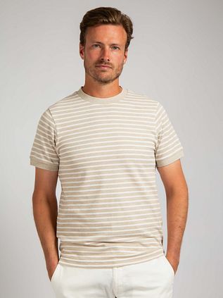 Suitable T-shirt Isaac Stripe Piqué Pebble