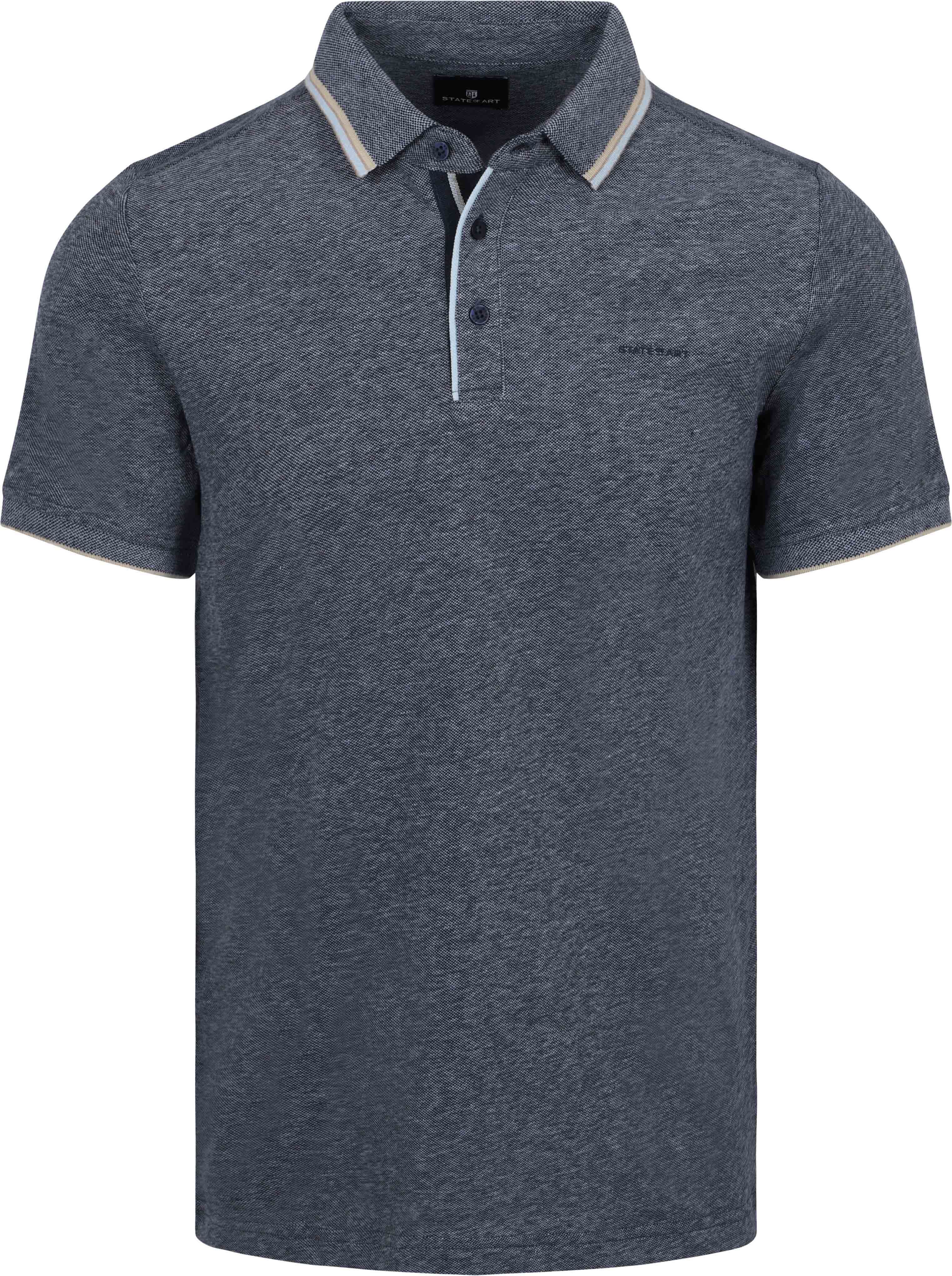 State of Art Polo Shirt Tipping Cotton Linen Navy Product