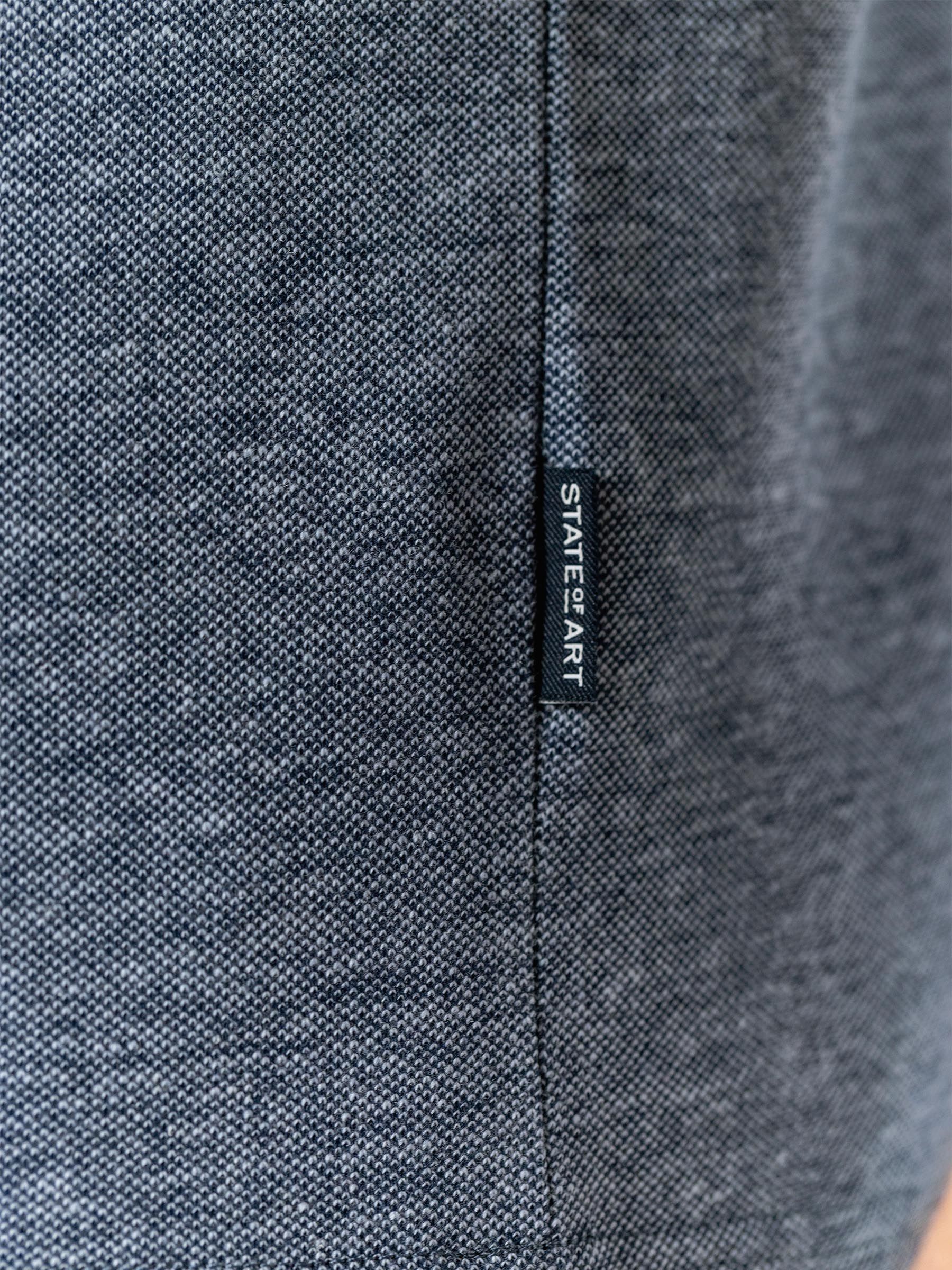 State of Art Polo Shirt Tipping Cotton Linen Navy Model / Detail