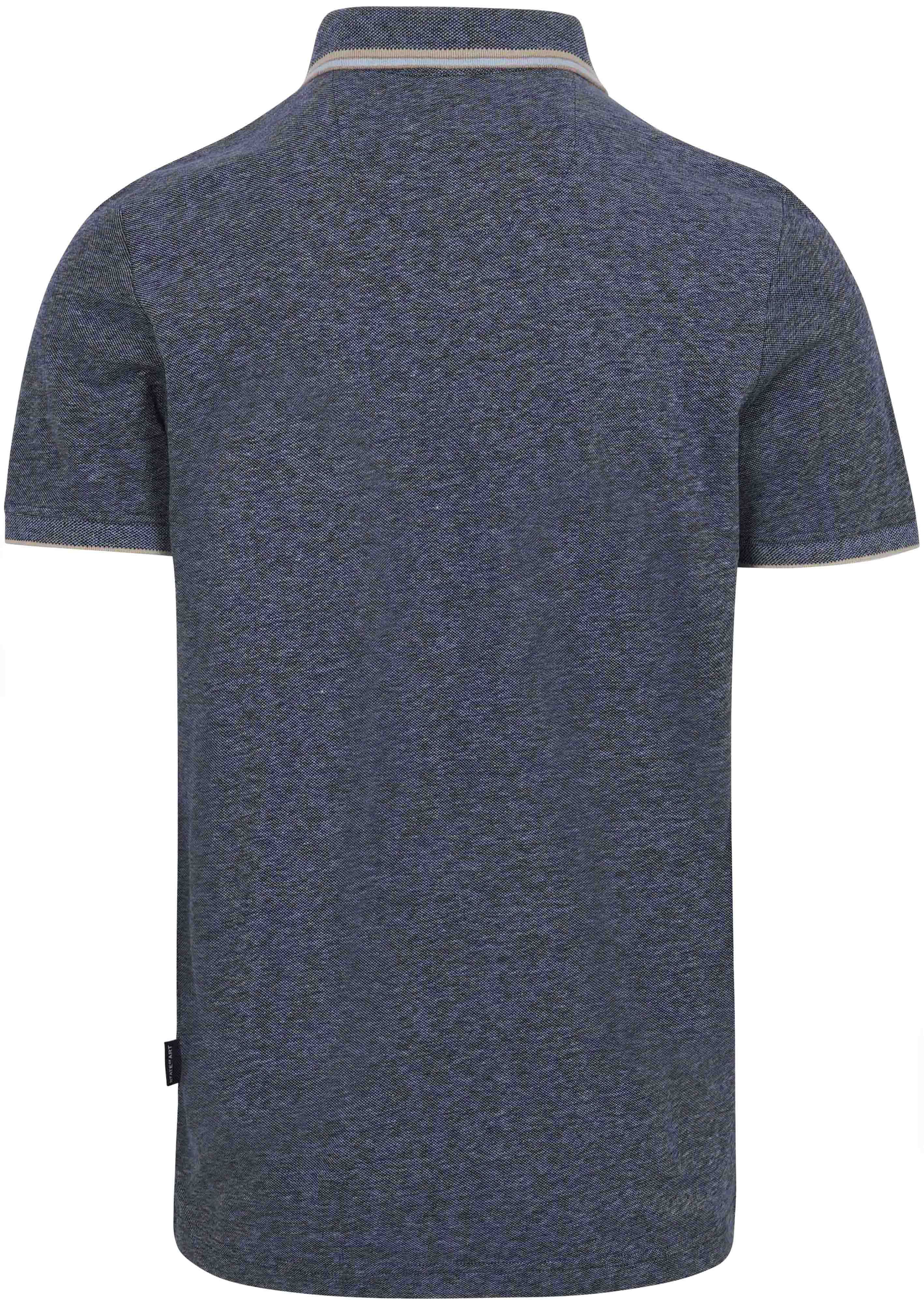 State of Art Poloshirt Tipping Cotton Linen Navy Product / Achterkant