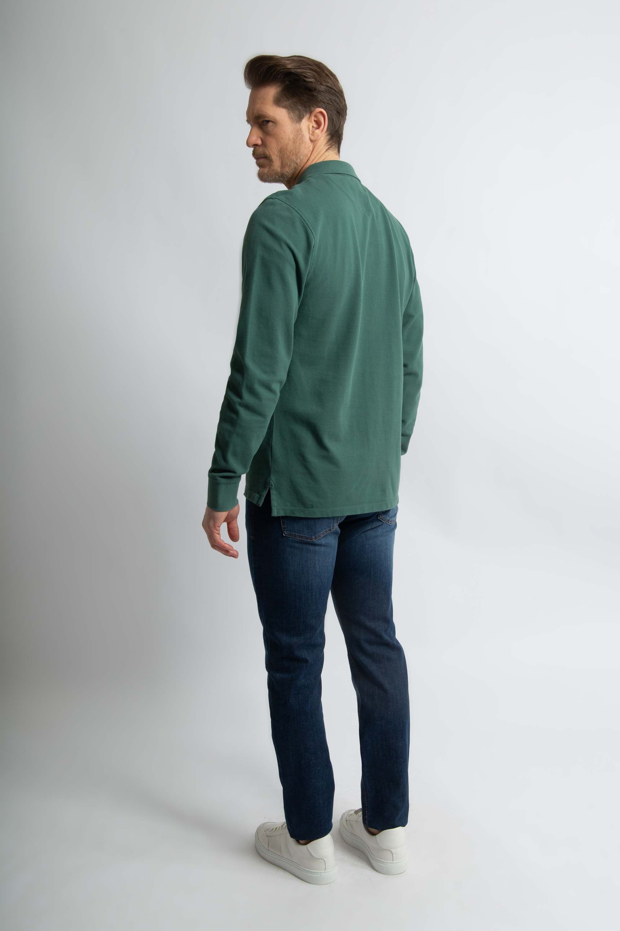 Steppin' Out Longsleeve Polo Piqu&eacute; Classic Dunkelgr&uuml;n Model / Achterkant