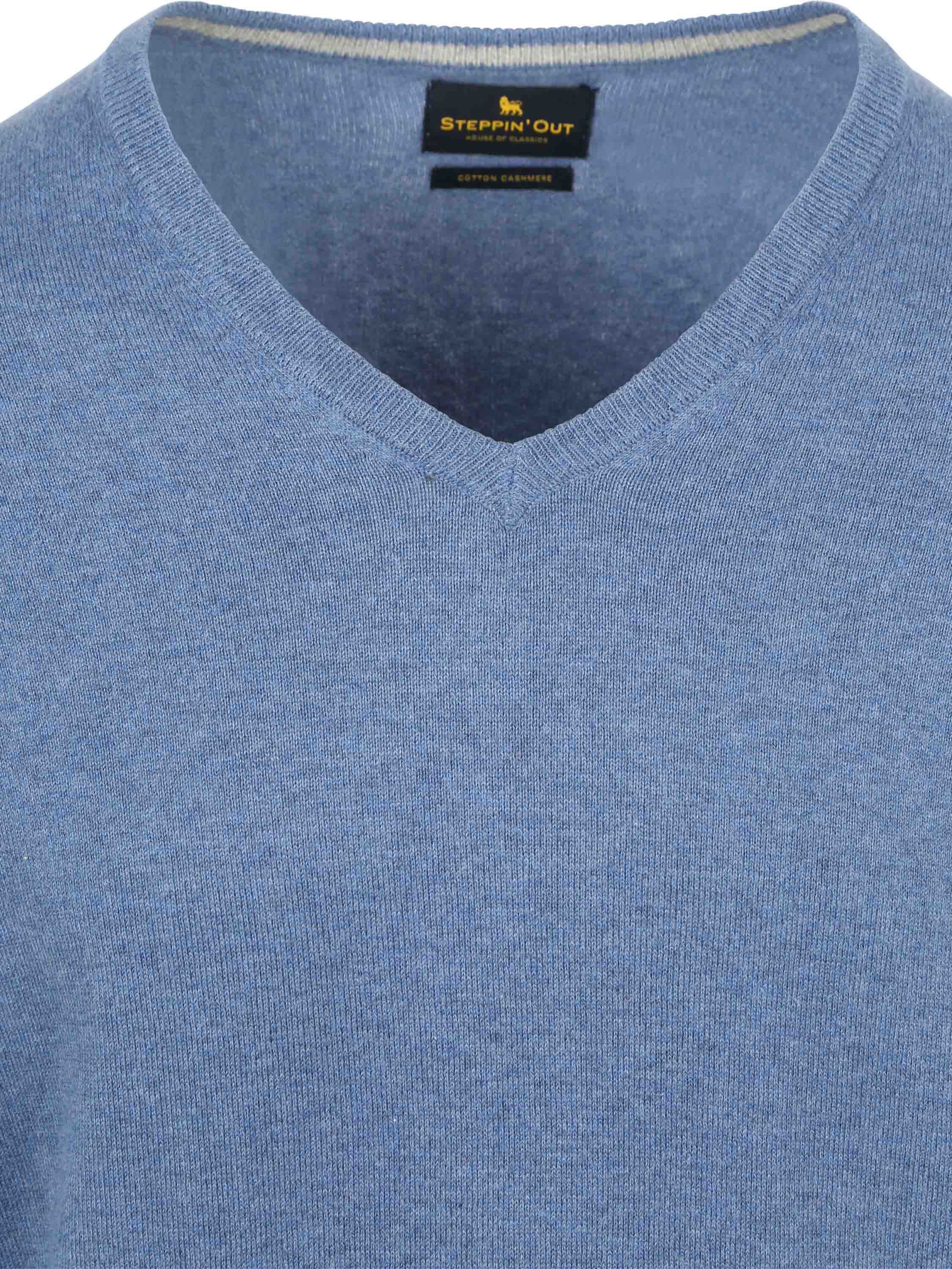 Steppin' Out Men's Cotton-Cashmere V-Neck Pullover Indigo Blue Product / Detail