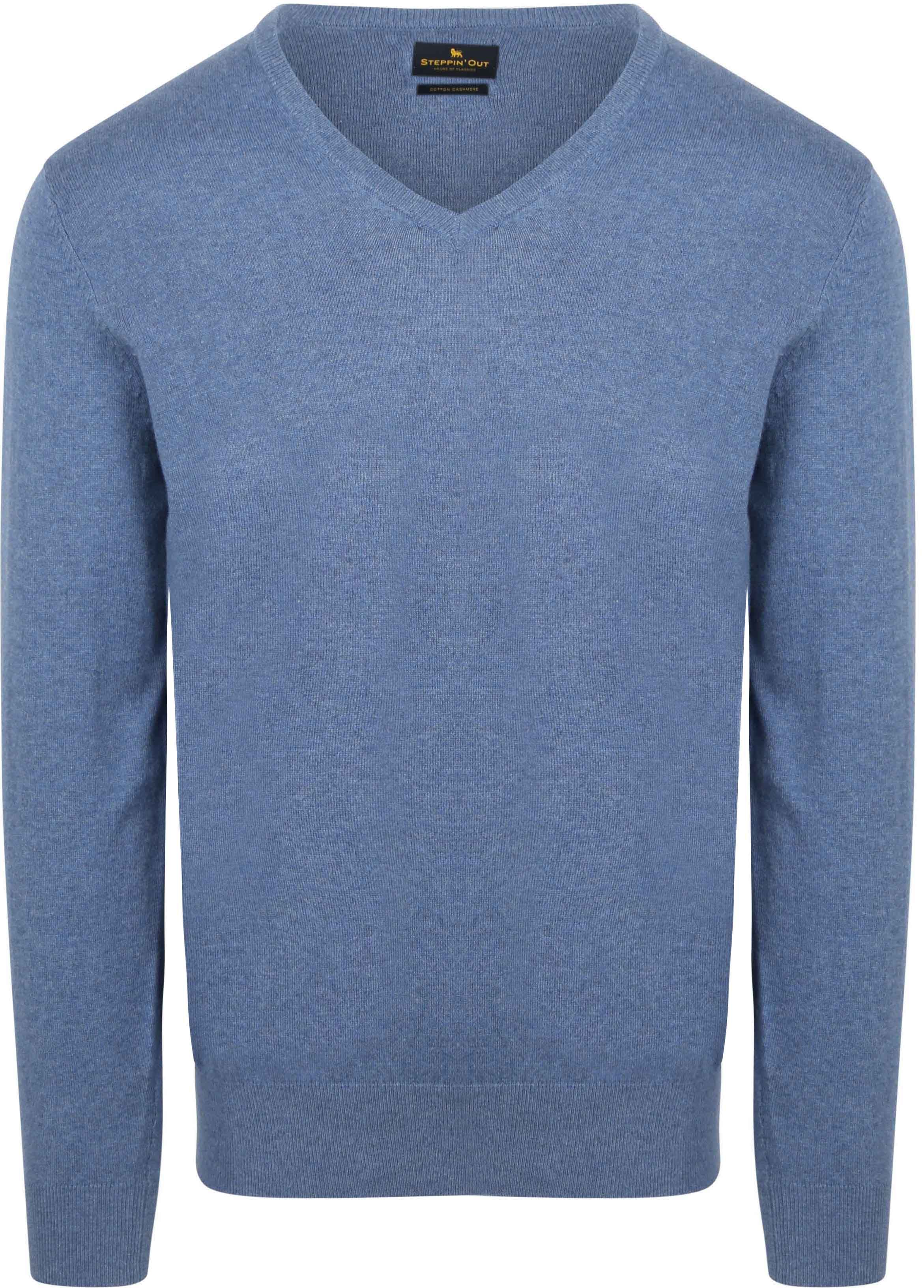 Steppin' Out Men's Cotton-Cashmere V-Neck Pullover Indigo Blue Product