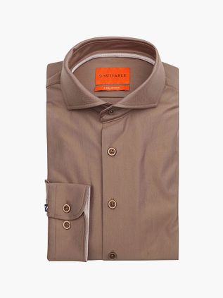 Suitable Herringbone Hemd Taupe
