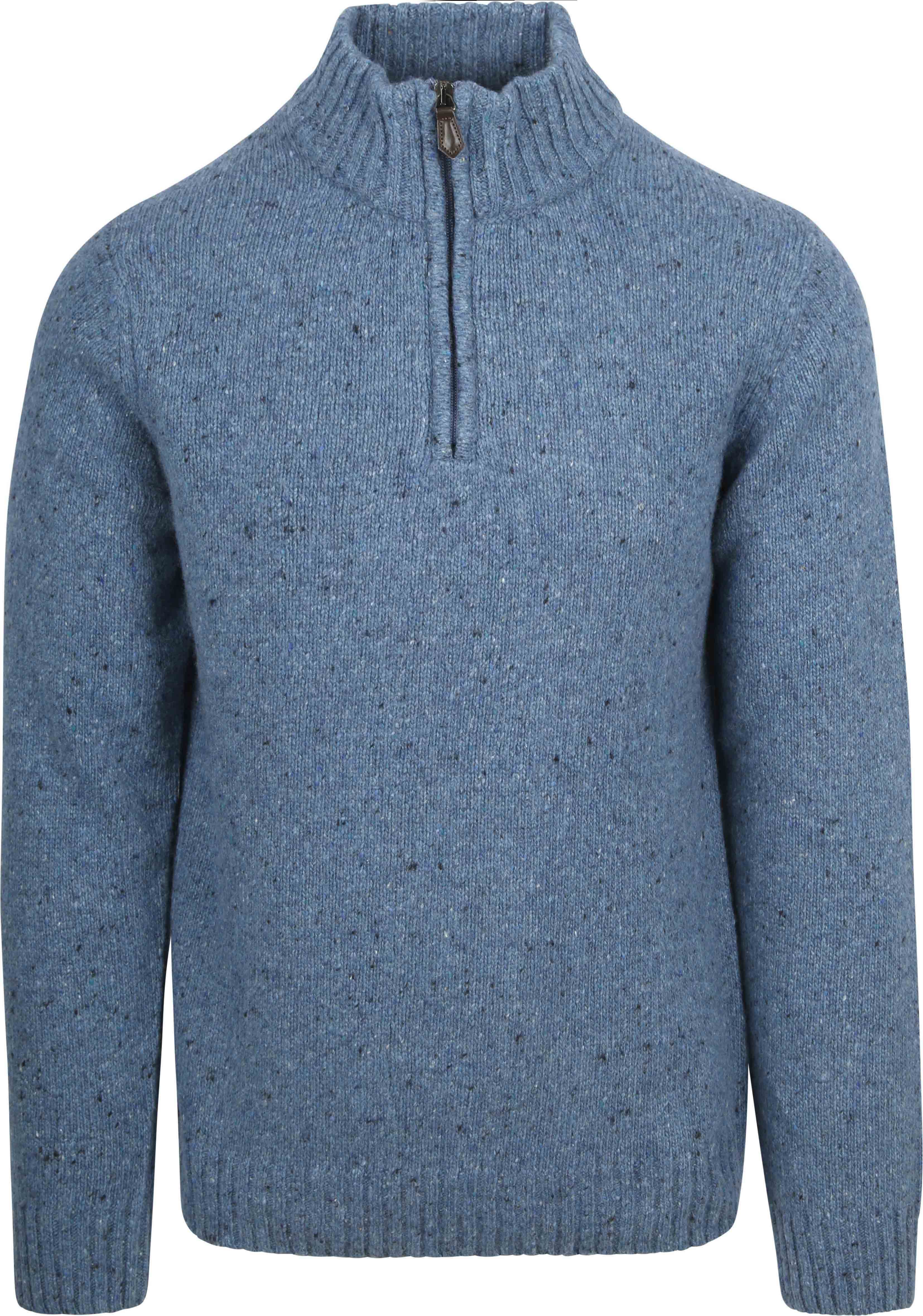 Pull Half Zip Tweed Mix Laine Bleu
