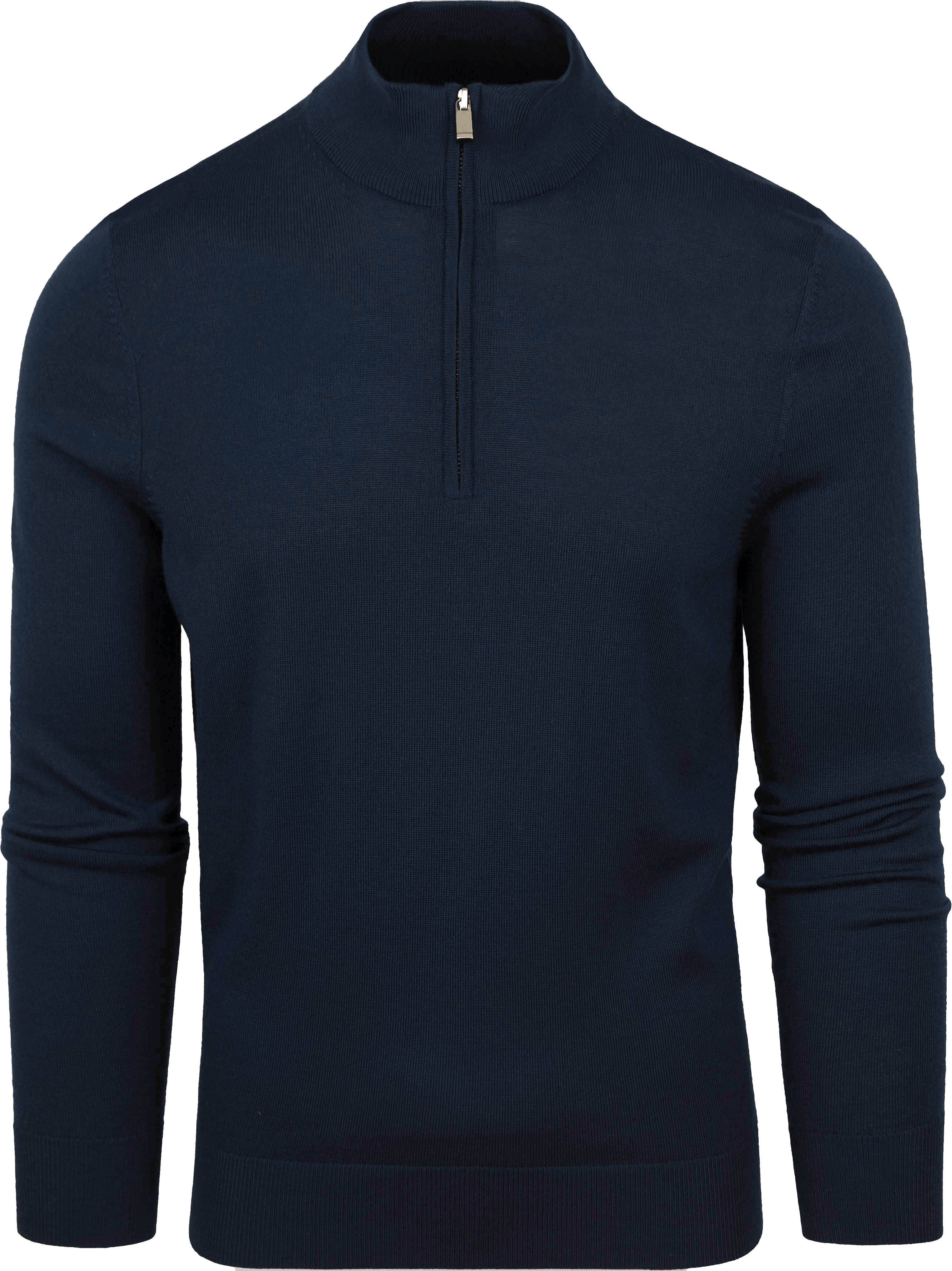 Sweter z wełny merino z półgolfem i zamkiem 1/2 Navy