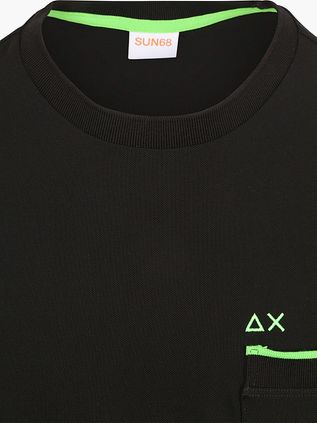 Sun68 Piqué T-Shirt Fluo Stripe Zwart