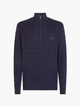 Tommy Hilfiger Pull Demi-Zip Torsadé Marine