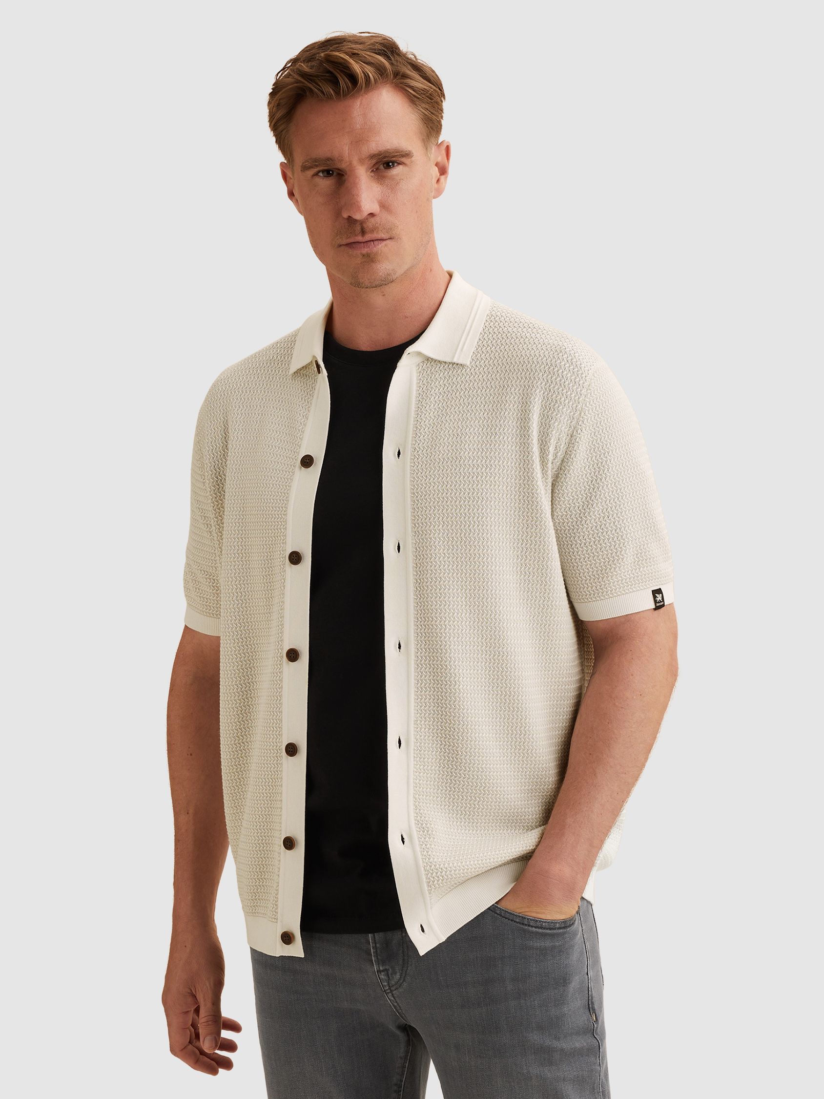 Vanguard Short Sleeve Cardigan Ecru Model / Voorkant
