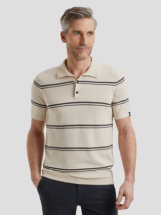 Vanguard Knitted Polo Shirt Stripes Beige