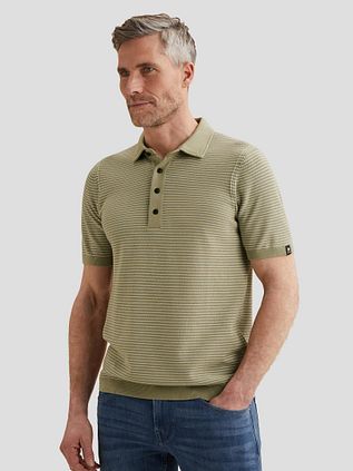 Vanguard Knitted Polo Shirt Stripes Green