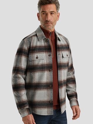 Vanguard Overshirt Brushed Wolblend Ruit Grijs