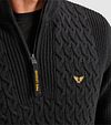 PME Legend Pull Knitted Half Zip Cable Noir Model / Detail