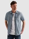 PME Legend Short Sleeve Shirt Coton Linnen Chambray Indigo Model / Voorkant