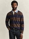 Koszulka polo GANT Rugger Shield Chambray w paski granatowo-brązowa Model / Voorkant