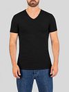 Garage Stretch Basic czarny T-shirt z dekoltem V Model / Voorkant