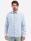 No Excess Shirt Cotton Linen Stripes Blue Model / Voorkant