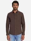 No Excess Shirt Brown Melange Flannel Model / Voorkant