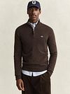 Sweter GANT z jagnięcej wełny, z półzamkiem, brązowy Model / Voorkant