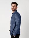Desoto Overshirt Denim Spark Dark Blue Model / Zijkant