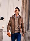 Suitable polo Button Longue a manica lunga in cotone beige melange Model / Sfeerbeeld