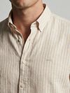 McGregor Skjorte Cotton Linen Stripes Ecru Model / Detail