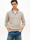 Sweter Tommy Hilfiger Essential z krótkim zamkiem w kolorze greige Model / Voorkant