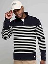 Armor-Lux Truck Driver Half Zip Sweater Wool Stripes Navy Model / Voorkant