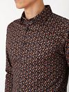DESOTO Hemd Druck Blumen Braun Navy Model / Detail