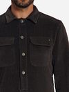 No Excess Overshirt Full Button Rib Sweat Brown Model / Detail