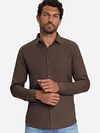 No Excess Shirt Brown Melange Flannel Model / Voorkant