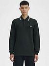 Fred Perry koszulka polo z długim rękawem w kolorze ciemnozielonym T50 Model / Voorkant