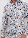 R2 Skjorte Linskjær Flowers Blå Beige Model / Voorkant