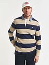 Gant Tung Rugger Shield Langermet Polo Stripe Marine Beige Model / Voorkant