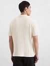 Marc O'Polo Knitted Poloshirt Rib Structure Off White Model / Achterkant