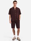 No Excess camicia a maniche corte in misto lino marrone Model / Voorkant