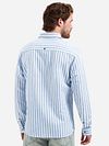 No Excess Camisa Casual Algodón Y Lino Rayas Azul Model / Achterkant