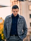 Suitable Overshirt Wool Blend Grey Blue Model / Voorkant with Bram