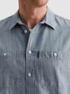 Camicia a maniche corte PME Legend in chambray indaco di cotone e lino Model / Detail