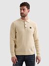 PME Legend Knitted Longsleeve Polo Bone White Model / Voorkant