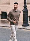 Sweter Suitable Crew Zip Merino w kolorze taupe Model / Voorkant