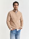 Sweter GANT z wełny jagnięcej, ze splotem warkoczowym i zamkiem half-zip w kolorze be Model / Voorkant