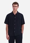 No Excess camicia a maniche corte in misto lino blu navy Model / Voorkant