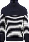 KnowledgeCotton Apparel Pullover Wol Navy Halfzip 1080046-8021 Blue stripe kopen | Suitable
