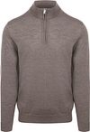 Profuomo Halv Lynlås Pullover i Merinould Taupe PPWJ30003D-5