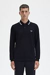 Fred Perry långärmad pikétröja Svart 350 Model / Voorkant