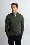 Maglione Half Zip Steppin' Out in lana merino verde oliva Model / Voorkant